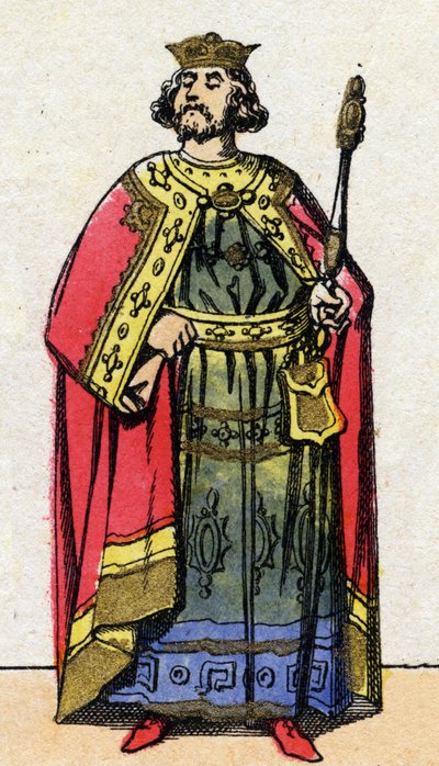 Capetingische dynastie: Portret van Lodewijk VI de Dikke (1081-1137), koning der Franken van 1108 tot 1137. Epinal afbeelding uit het einde van de 19e eeuw. Privécollectie door French School