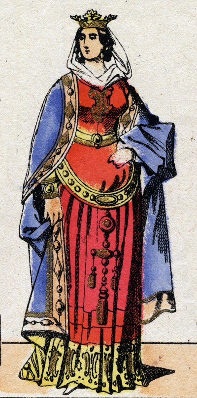 Dynastie van de Karolingen: Portret van Bertrade of Berthe van Laon, bekend als Berthe met de Grote Voet, koningin van de Franken, vrouw van Pepijn de Korte. Epinal afbeelding. door French School