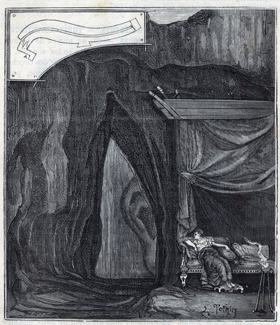 Oor van Dionysius - Orecchio di Dionisio (Orecchio di Dionigi) - Interieur van de grot bekend als het Oor van Denys in Syracuse - Gravure in 