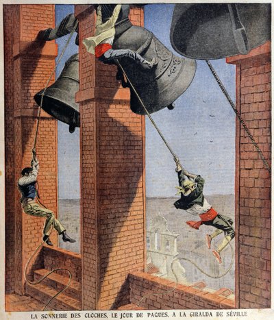 Paasklokken luiden bij de Giralda in Sevilla, omslagillustratie voor Le Petit Journal, 19 april 1908 door French School