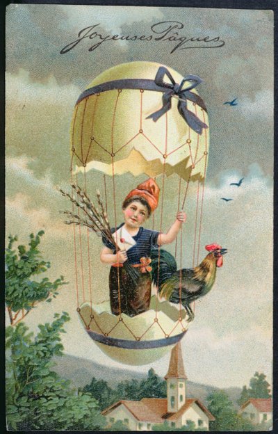 Paaskaart met een kind in een ei, ca. 1905 door French School