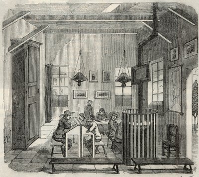 School voor idioten in Bicetre in de 19e eeuw - Gravure in 