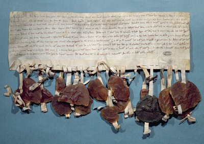 Edict van koning Lodewijk VIII van Frankrijk met een verbod op de praktijk van woeker door Joden (inkt op perkament & was) door French School