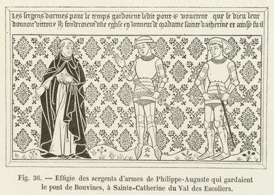 Beeltenis van de sergeanten van Filips-Augustus die de brug van Bouvines bewaakten, bij Sainte-Catherine du Val des Escoliers door French School