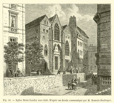 Saint-Landry kerk rond 1810, Naar een tekening verstrekt door M. Romain Boulenger door French School