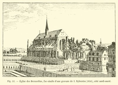 Kerk van de Bernardijnen, facsimile van een gravure van I Sylvestre, 1650, noordwestzijde door French School
