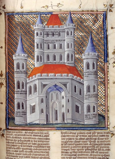 Verhoging van de gevel van de Tempel van Salomo in Jeruzalem Miniatuur uit 