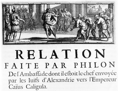 Ambassade van Philo naar de Romeinse keizer, Gaius Caligula, hoofdstuk illustratie uit Histoire de la Guerre des Juifs contre les Romains, door Flavius Josephus, gepubliceerd in Parijs, 1688 door French School