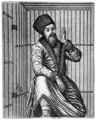 Emelian Ivanovich Pugachev (c.1742-75) in de gevangenis door French School