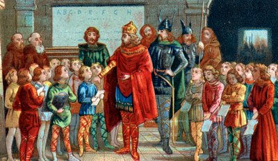 Keizer Karel de Grote bezoekt een school door French School