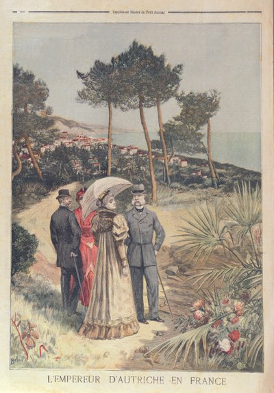 Keizer Franz Josef van Oostenrijk op vakantie aan de Franse Rivièra met zijn vrouw, keizerin Elizabeth, 1894 door French School