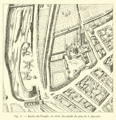 Enclos du Temple, in 1609; facsimile van het plan van J Quesnel door French School
