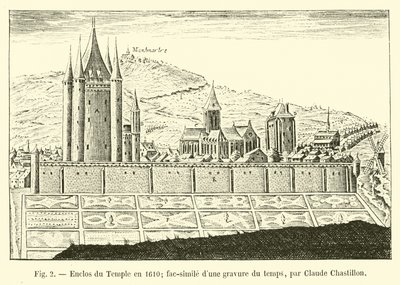 Enclos du Temple in 1610; facsimile van een gravure uit die tijd, door Claude Chastillon door French School