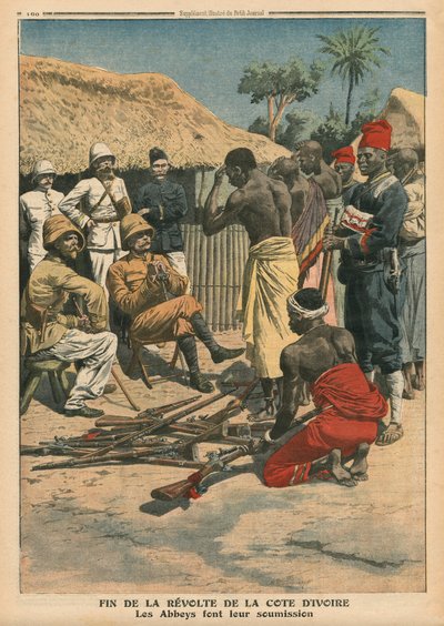 Einde van de opstand van Ivoorkust, de Abdijen geven zich over aan commandant Nogues, illustratie uit 