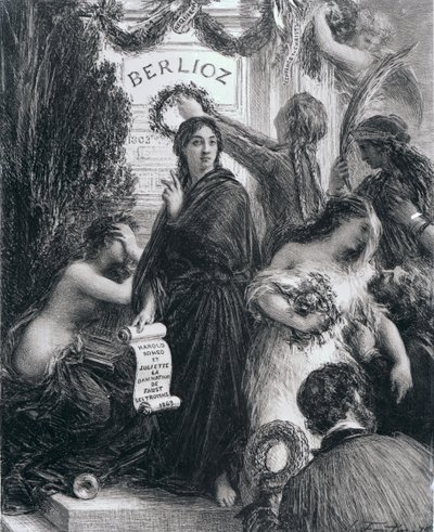 Gravure opgedragen aan de nagedachtenis van Hector Berlioz, 1869 door French School