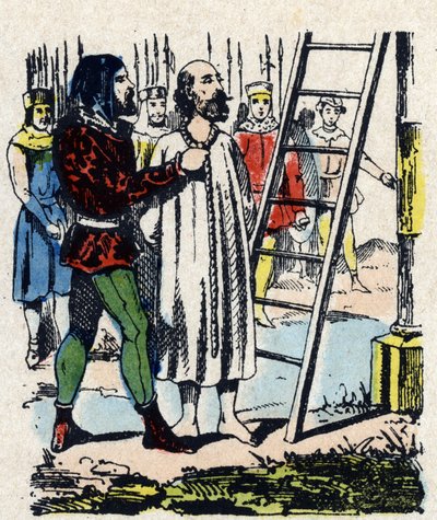 Enguerrand de Marigny (1260-1315) veroordeeld door een commissie in Vincennes, werd opgehangen in de Montfaucon galg door French School
