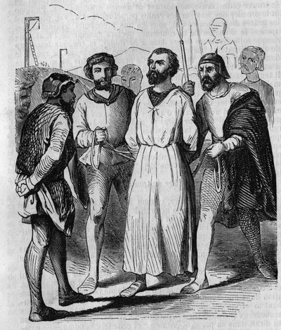 Enguerrand de Marigny kamerheer en minister van koning Filips IV de Schone op weg naar de marteling in 1315. Gravure uit de 19e eeuw. door French School