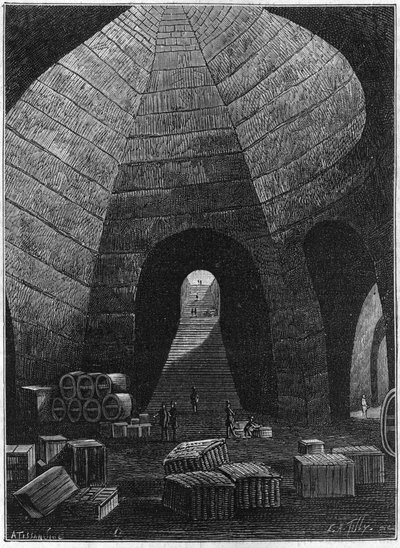 De kelders van het Champagnehuis Theophile Roederer betreden, opgericht in Reims in 1864 door French School
