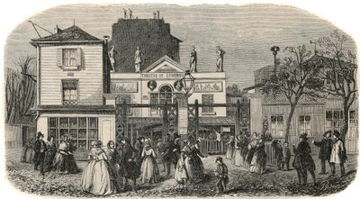 Ingang van het theater van Luxemburg genaamd Bobino in de 19e eeuw - Gravure in 