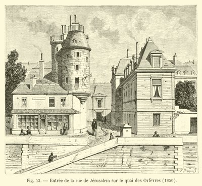 Ingang van de Jeruzalemstraat aan de kade van de Goudsmeden, 1850 door French School