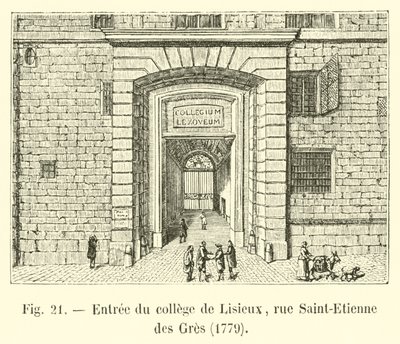 Ingang van het college van Lisieux, rue Saint-Etienne des Gres, 1779 door French School