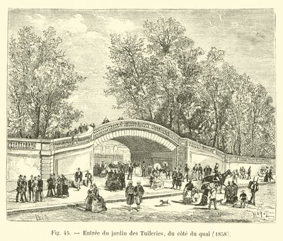 Ingang van de tuin van de Tuilerieën, aan de kadezijde, 1858 door French School