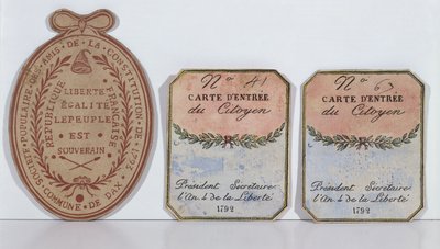 Toegangskaarten voor de Society of the Friends of the Constitution in Dax, 1792 en 1793 (gedrukt papier) door French School