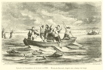 Episode van de overstroming van de Loire in 1789 door French School
