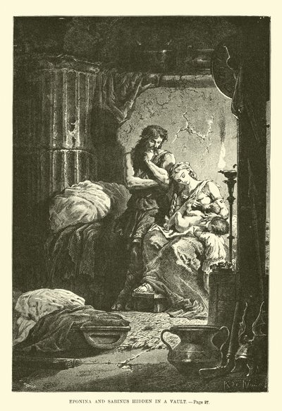 Eponina en Sabinus verborgen in een gewelf door French School