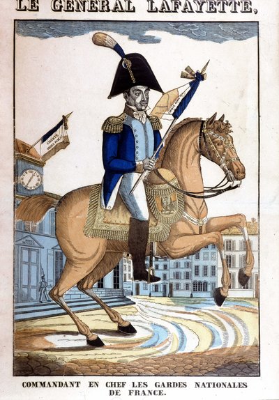 Ruiterportret van Generaal La Fayette, opperbevelhebber van de Nationale Garde van Frankrijk door French School