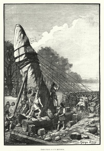 Oprichting van een Menhir door French School