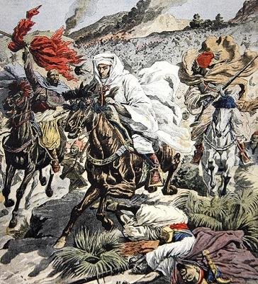 Ontsnapping van Sultan Abd Al-Aziz uit Marokko, omslagillustratie uit Le Petit Journal, 6 september 1908 door French School
