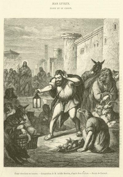 Esope zoekt een man (gravure) door French School