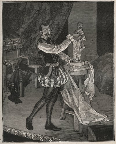 Etienne Marin Melingue (1808-1875), Franse acteur die beeldhouwer Benvenuto Cellini speelt in 