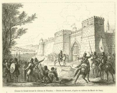 Etienne de Grote voor het kasteel van Niamtzo door French School