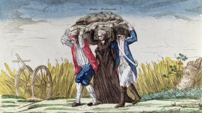 Iedereen draagt de last van Belastingen en Nationale Schuld, ca. 1789 door French School
