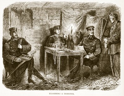 Onderzoek van een deserteur, illustratie uit Cassells Geschiedenis van de Oorlog tussen Frankrijk en Duitsland, 1870-1871 door French School