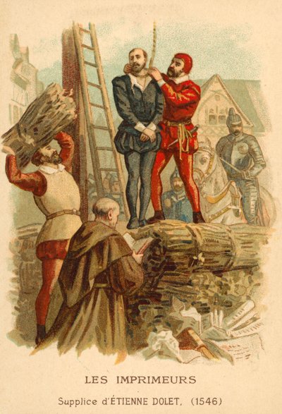 Executie van Etienne Dolet, Franse geleerde, vertaler en drukker, Parijs, 1546 door French School