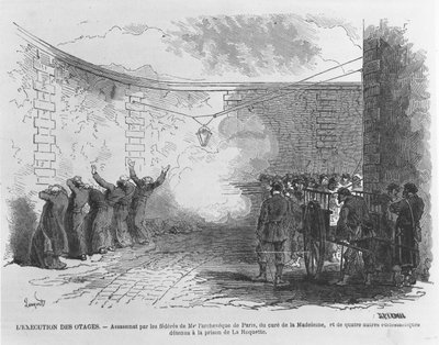 Executie van Georges Darboy, 24 maart 1871 (gravure) door French School