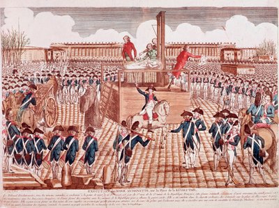 Executie van Marie Antoinette, koningin van Frankrijk, Place de la Revolution, Parijs, 16 oktober 1793 (gravure) door French School