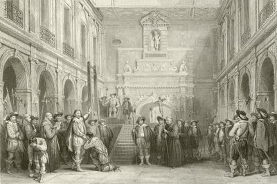 Executie van Montmorenci in de binnenplaats van het stadhuis, Toulouse, 30 oktober 1632 door French School