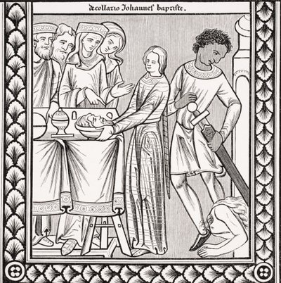 Executie van Johannes de Doper, naar een miniatuur in een 13e-eeuws psalmboek van St. Louis, uit 