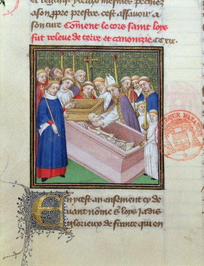 Opgraving en Heiligverklaring van St. Louis (1215-70) in 1297, uit Les Grandes Chroniques de France door French School