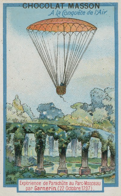 Experimenteren met parachutespringen in Parc Monceau door Andre-Jacques Garnerin (22 oktober 1797) door French School