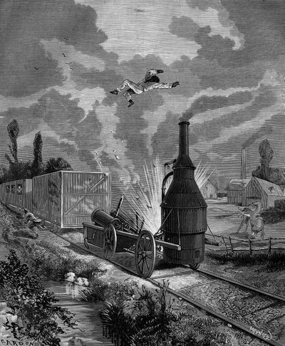 Explosie van de ketel van een van de eerste Amerikaanse stoomlocomotieven, in juni 1831 (de 