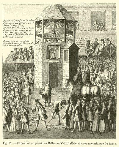 Tentoonstelling aan de schandpaal van de Hallen in de 18e eeuw, naar een prent uit die tijd door French School