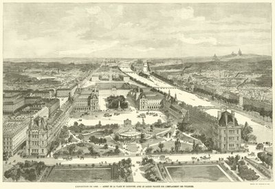 Tentoonstelling van 1889, Uitzicht op de Place du Carrousel met de geplande tuin op de locatie van de Tuilerieën door French School