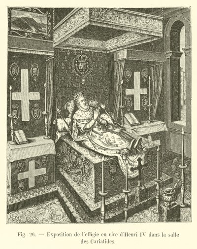 Tentoonstelling van het wassen beeld van Hendrik IV in de zaal van de Kariatiden door French School