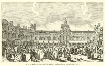 Tentoonstelling van Franse industriële producten, in de binnenplaats van het Louvre, 1801 door French School