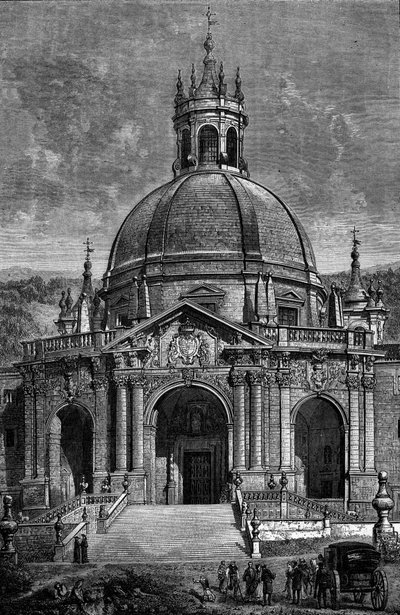Buitenzicht van het heiligdom van de jezuïet Ignatius van Loyola in Spanje door French School